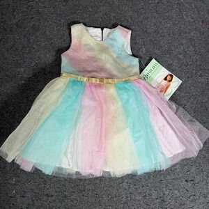 Bonnie Baby Girls Rainbow Metallic Tulle Party Dress Pink MultiR18270-PV 24M NWT